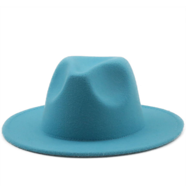 thumbnail image 2 of Knqrhpse Fedora Hat Unisex Wide Brim Jazz Hat Autumn Winter Classic Elegant Panama Hat Gentleman Hat Wine 2 of 13