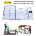 K-960 Crystal Glass Acrylic_Transparent Executive Style Deluxe Stationery Holder, Pen Stand, Desk Organizer Paper Slip Holder Visiting ID cardholder with 1 inch crystal tape dispense. 