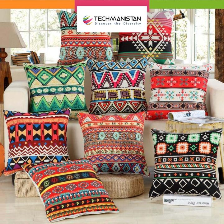 Techmanistan%20Pack%20Of%209%20Ethnic%20Design%20African%20Geometric%20Cushions%20Without%20Filling,%20Printed%20Cushion%20Covers%20For%20Sofa,%20Fancy%20-%20Image%204