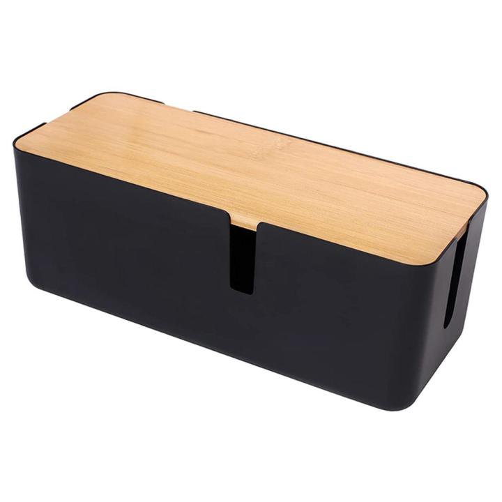 Cable Management Box with Bamboo Lid Small Cable Organizer Box for Extension Cord Stripe Surge Protector