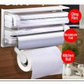 3 in 1 Triple Paper Dispenser for Cling Film Wrap Aluminium Foil Kitchen Roll Holder. 