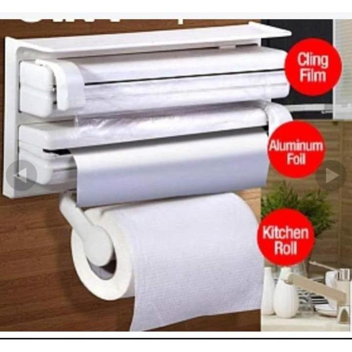 3 in 1 Triple Paper Dispenser for Cling Film Wrap Aluminium Foil Kitchen Roll Holder