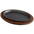 Sizzler plate with Wooden Base 31 cm x 18 cm | Wooden Sizzler Plate | Steak Sizzle | Non Stick Sizzling Platter. 