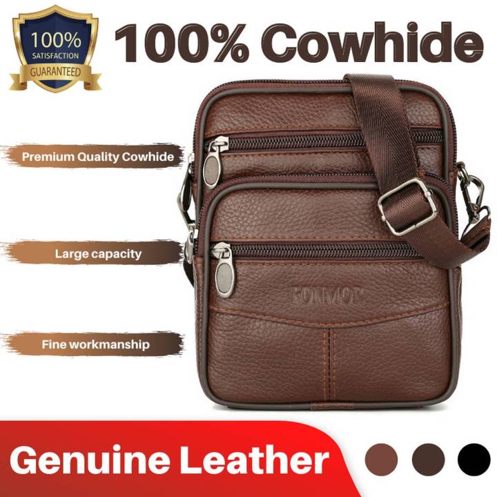 【BestGO】Men Genuine Leather Shoulder For Business Small Waist Outdoor Sport Uni Messenger Travel Cross body Bag for Any Ocns