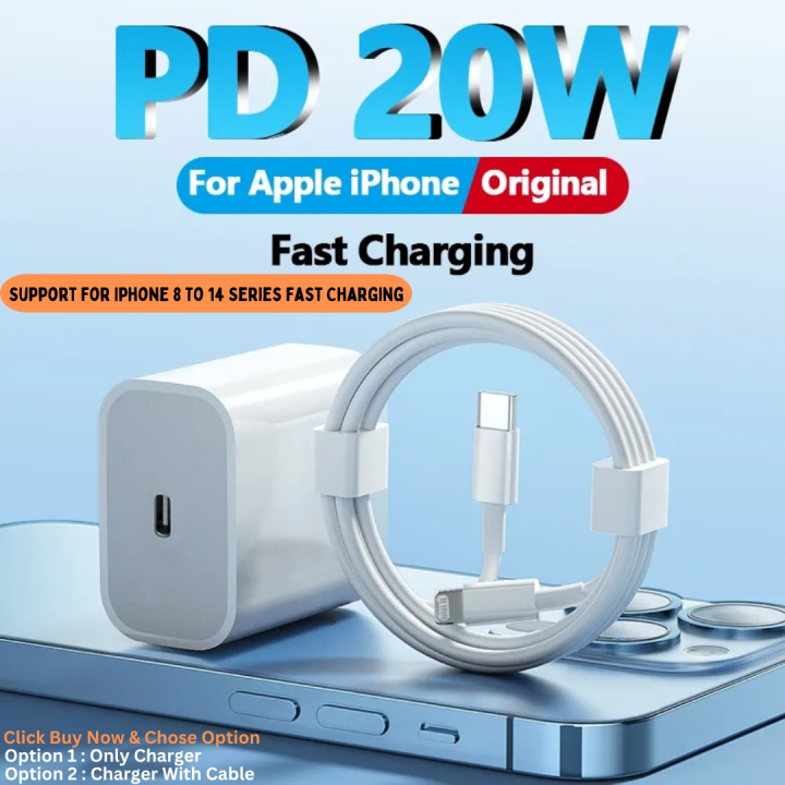 Original iPhone charger 20W - PD charger for All iPhone Devices - Charger for 14 Pro Max 13 Pro Max 12 11 Pro - Fast Charging - Mfi Certified
