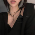 Double layered black diamond necklace ins style new simple light luxury high-end collarbone chain necklace. 