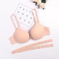 Women Seamless Bra Backless Invisible Plunge Deep V Low Cut Push Up Gather Plunge Bras. 