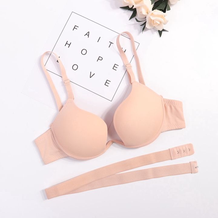 Women Seamless Bra Backless Invisible Plunge Deep V Low Cut Push Up Gather Plunge Bras