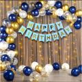 Happy birthday Decoration Set Theme 30 Balloons ( Blue & Gold & White ) Blue Happy Birthday Banner 3 Confetti Balloons 1 Still Light. 