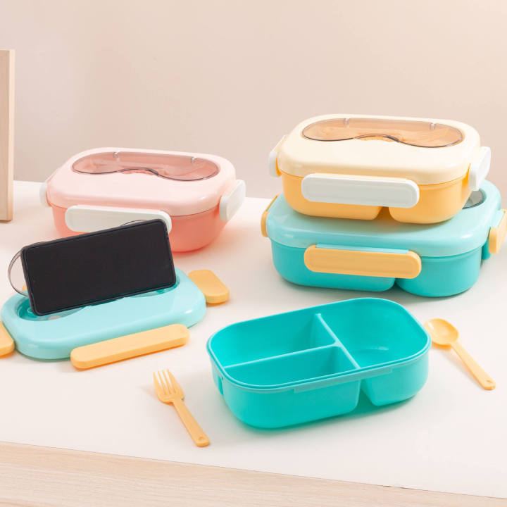 3 compartments Snap Lock  Bento  Lunch Box: Sealed & Leak-Proof with cutlery