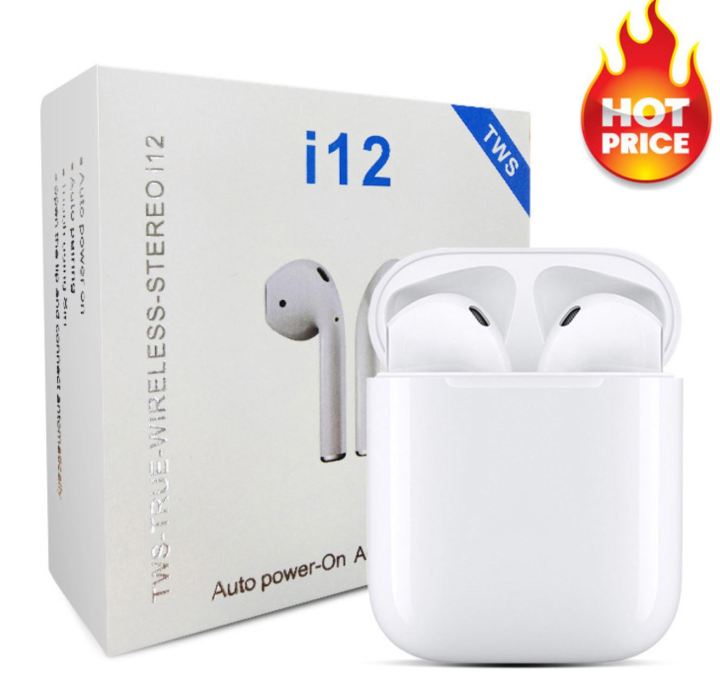 I12 TWS Wireless Earphones Mini Earbuds Bluetooth 5.0 Stereo Sport Headphone Handsfree  White/Black
