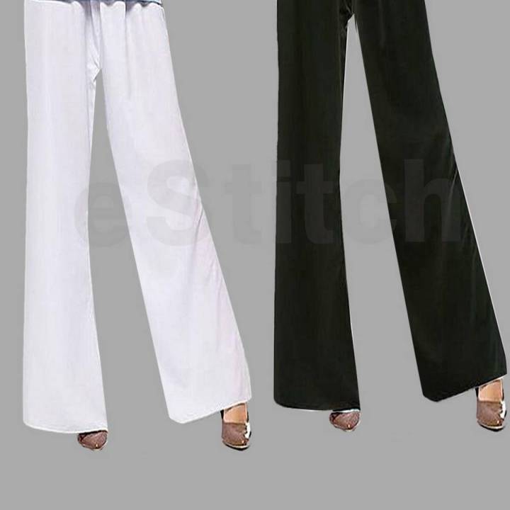 Pack of 2 - eStitch Black & White Palazzo Trouser Pant For Women