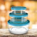 Storage Bowl Set of 3 Transparent Glass With Plastic Lid. 