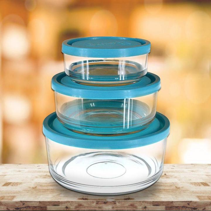 Storage Bowl Set of 3 Transparent Glass With Plastic Lid