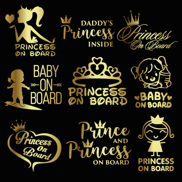 3D Vinyl Car Stickers Princess Baby On Board Funny Decals Girl Daughter Warning Sign Sticker On Auto Car Styling Decorations