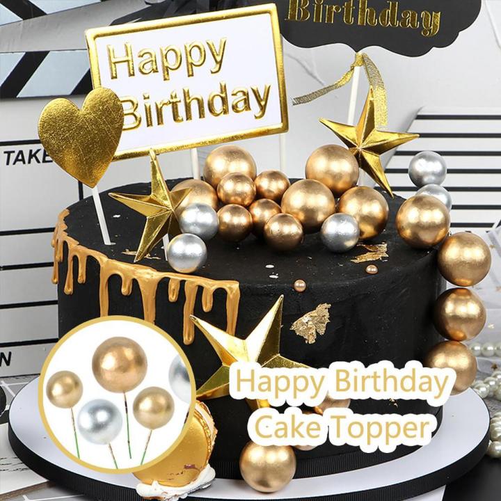 5Pcs/Pack Golden Silver Balls Birthday Cake Topper Cupcake Toppers Party Supplies