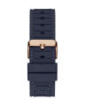 Guess Mens Rose Gold Stainless Steel Case With Day+Date Blue Dial Navy Blue With Blue Stitches Silicone Band Watch-GW0487G4. 