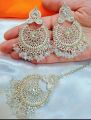 Artificial Golden Ear Rings With Beautyfull Tika New Big Pearl Latkan Style New Look Long Lasting Polish For Beautyfull Girls Artical 58649781. 