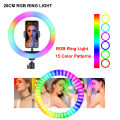 MJ26  RGB LED Ring Light  26cm 10-inch multicolor off white light with Phone Clip wall Phone Video Beauty Fill Light - TikTok Light - Musically Light. 