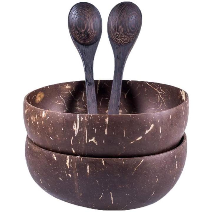 Coconut Bowls and Wooden Spoons for Serving Noodle,Pasta,Smoothie,Porridge,Handicraft Decoration Coconut Shell Bowl