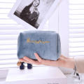 Makeup Bag Cosmetics Storage Bag Velvet Zipper Hand Bag Korean Double-Layer Bag Large Capacity Bag. 