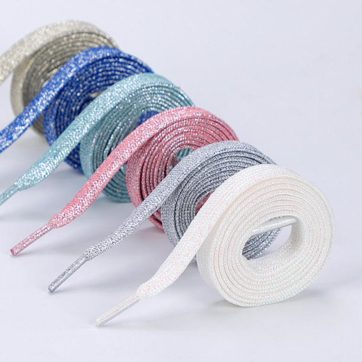 1Pair Fashion Glitter Shoelaces Colorful Flat Shoe laces for Athletic Running Sneakers Shoes Boot 1CM Width Shoelace Strings