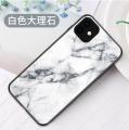 For Iphone 11 Marble Case, Gemstones Glass Back + Soft TPU Frame Patterned Shockproof Cover Casing. 