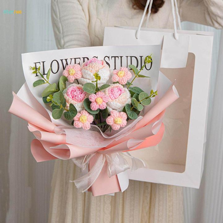 Crochet Flower Bouquet Handmade Artificial Flowers Knitted Flowers Faux Flower for Anniversary Festival Valentine's Day Gifts for Girlfriend