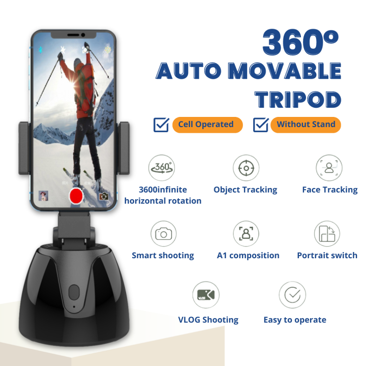 360° Rotation Object Tracking Tripod | Automatic Face Tracking Tripod | AI Smart 360 Rotation Selfie Shooting Tripod |