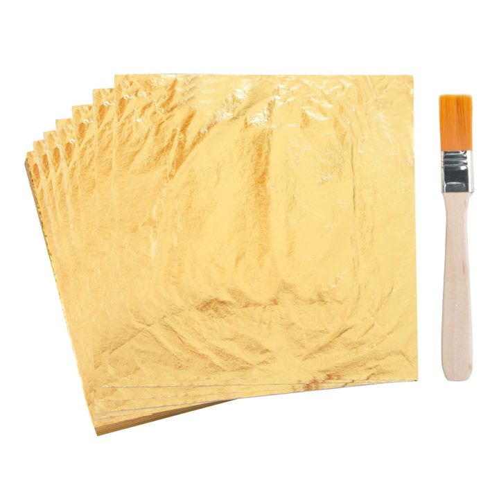 Gold Leaf Sheets Gilding Gold Foil Paper With Free Brush for Arts Crafts Paintings