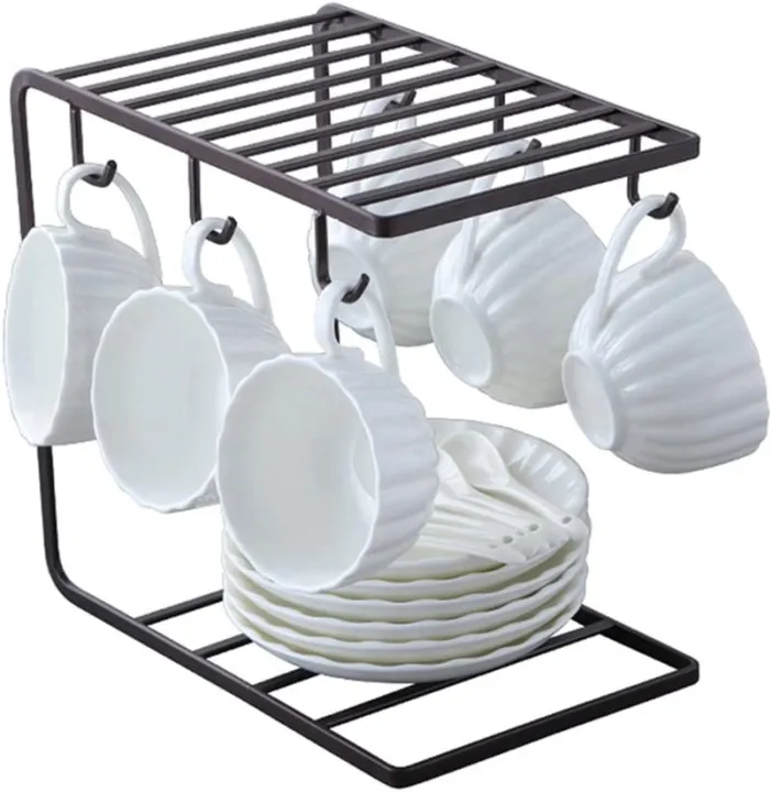 6%20Hook%20Metal%20Mug%20Rack%20Cup%20Holder%20with%202-Tier%20Storage%20Shelf%20for%20Kitchen%20Counter,%20Coffee%20and%20Tea%20Cups%20Organizer,%20Space-Saving%20Drinkware%20Display%20Stand%20-%20Image%207