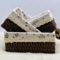 Chocolate Brown Jute & Linen Towel Basket ( SET OF 3 ). 