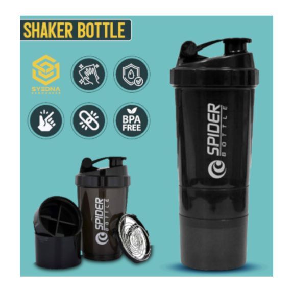 Syedna Ecommerce 3-in-1 Spider Protein Shaker Bottle - 500ml Capacity - BPA-Free Plastic - Temperature-Proof - Leak-Proof Bottle - Premium Quality Design - Perfect for Gym, Sports, Water, Cycling, Fitness Men & Women
