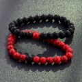 1 Pair 2Pcs/Set Couples Classic Red And Black Bracelet 8MM Natural Stone Bracelets Gift. 