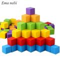1 【HOT】 20Pcs/Lot 2X2CM Colorful Cubes Wooden Building Blocks Stacking Up Square Wood Toy Baby Shape Color Learning Toys For Children. 