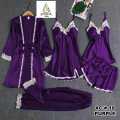 Poshak Saaz Pack of 5 Ladies Night Dresses – Silk, Sleepwear, Medium Size, Perfect for Lounging. 