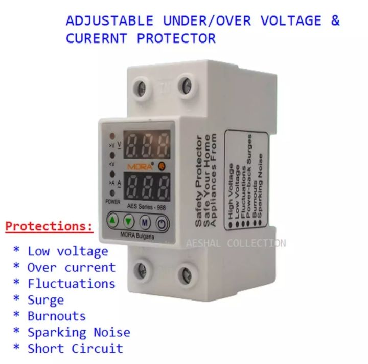 63 A MORA Adjustable Over Under Voltage Over Current Protection Relay Surge Protector Breaker Max 80 Amp Dual Display adjustable over and under voltage protection breaker with over current protection