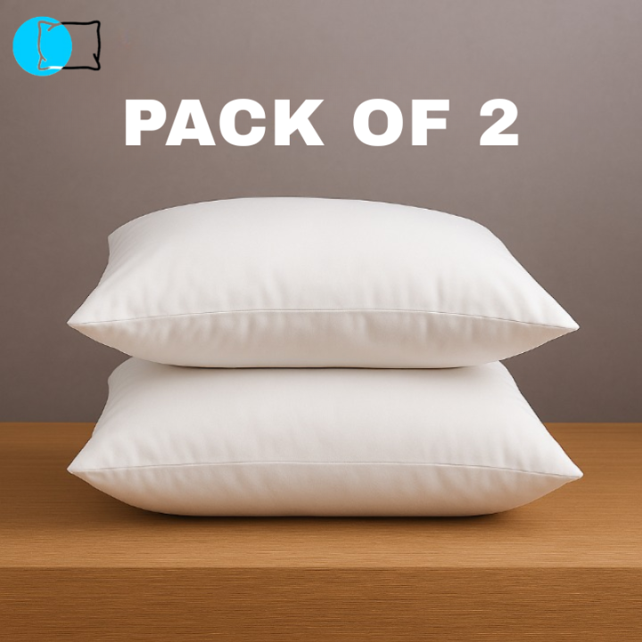 Pack Of 2 - Pillow  - White Pillow - Designed For Back & Side Sleepers -  Pillows - White Ball Polyester Fibre Pillow - Pillows For Bed - Lightweight & Non Allergic - Pillow With Zip Closure