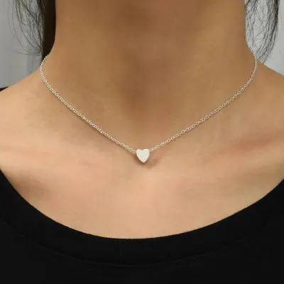 Heart Shape Clavicle Necklace for Girls Summer New Fashion Simple Temperament Alloy Women Accessories