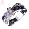 Women's Fashion 925 Sterling Silver Purple Ring Zircon Wedding Bague Jewelry. 