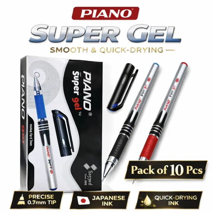 Piano Ink Piano Super Gel Pen Pack of 10 Pcs – 0.7mm Smooth & Quick-Drying ...