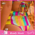Women Swimsuit Deep V-neck Rainbow Color Push-up Splitted Swimwear. 