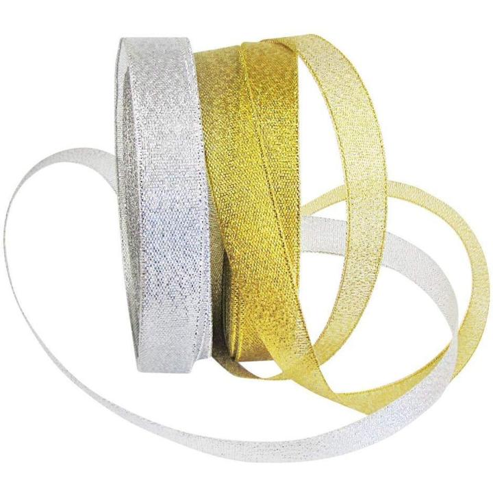 Silver Metallic Ribbon, Glitter Gold Ribbon for Crafts. Non-Wired
