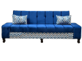The Furniture Collection - Customised 3 Seater Sofa Cum Bed imported Fabric Soft Velvet Blue Creative Design, Armless Compact Living Spaces, Bedroom, Dorms, Guest Rooms, Apartments, Offices. 