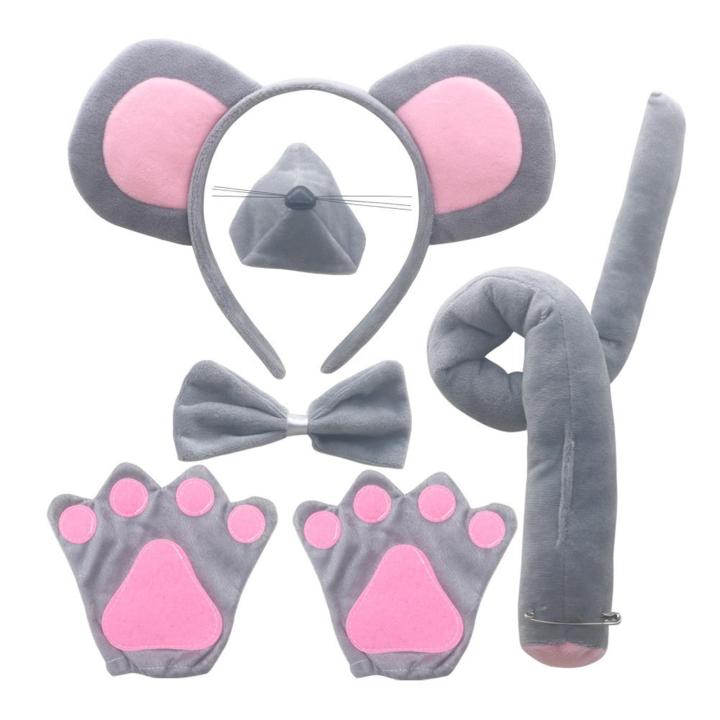 Nerhorer- Children Mouse Costume Accessories Adorable Mouse Costume Set for Halloween Christmas Parties Headband Tail Nose Bow Tie Gloves Cosplay Accessory for Kids Adults Mouse Ears Headband Tail