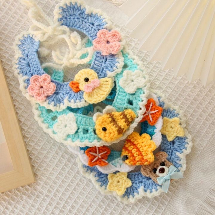Hand-Knitted Faux Woolen Pet Color Small Flower Crochet Collar Bib Scarf British Short Shiba Inu Dog Cat Accessories