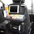 CAR BACK SEAT ORGANIZER WITH FOLDABLE TABLE TRAY, PU LEATHER CAR BACK SEAT ORGANIZER FOR BABIES TOYS STORAGE WITH FOLDABLE DINING TABLE HOLDER POCKET (1 PIECE). 