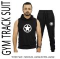 Tracksuit for Men - Summer Sleeveless Hooded Tshirt + Trouser Set, Premium Terry Fabric Soft Export Quality Cotton Blend, Vinyl Dumble Printed Gym Korean Style Fit, Beach & Street Wear, Black Color. 