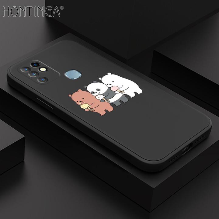 Hontinga for Infinix Hot 10 Case Cartoon We Bare Bears Panda Grizzly Phone Case Square Edge Pattern Liquid Silicone Cases Full Cover Camera Case