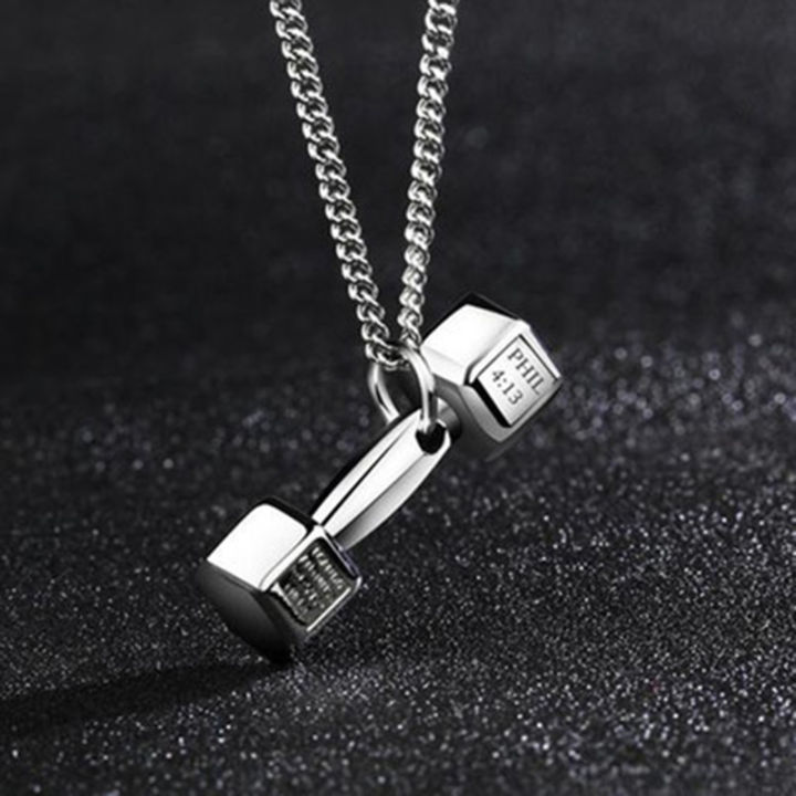 Gym Dumbbell Pendant Necklace Sports Barbell Pendant Fashion Chain Necklace Layor